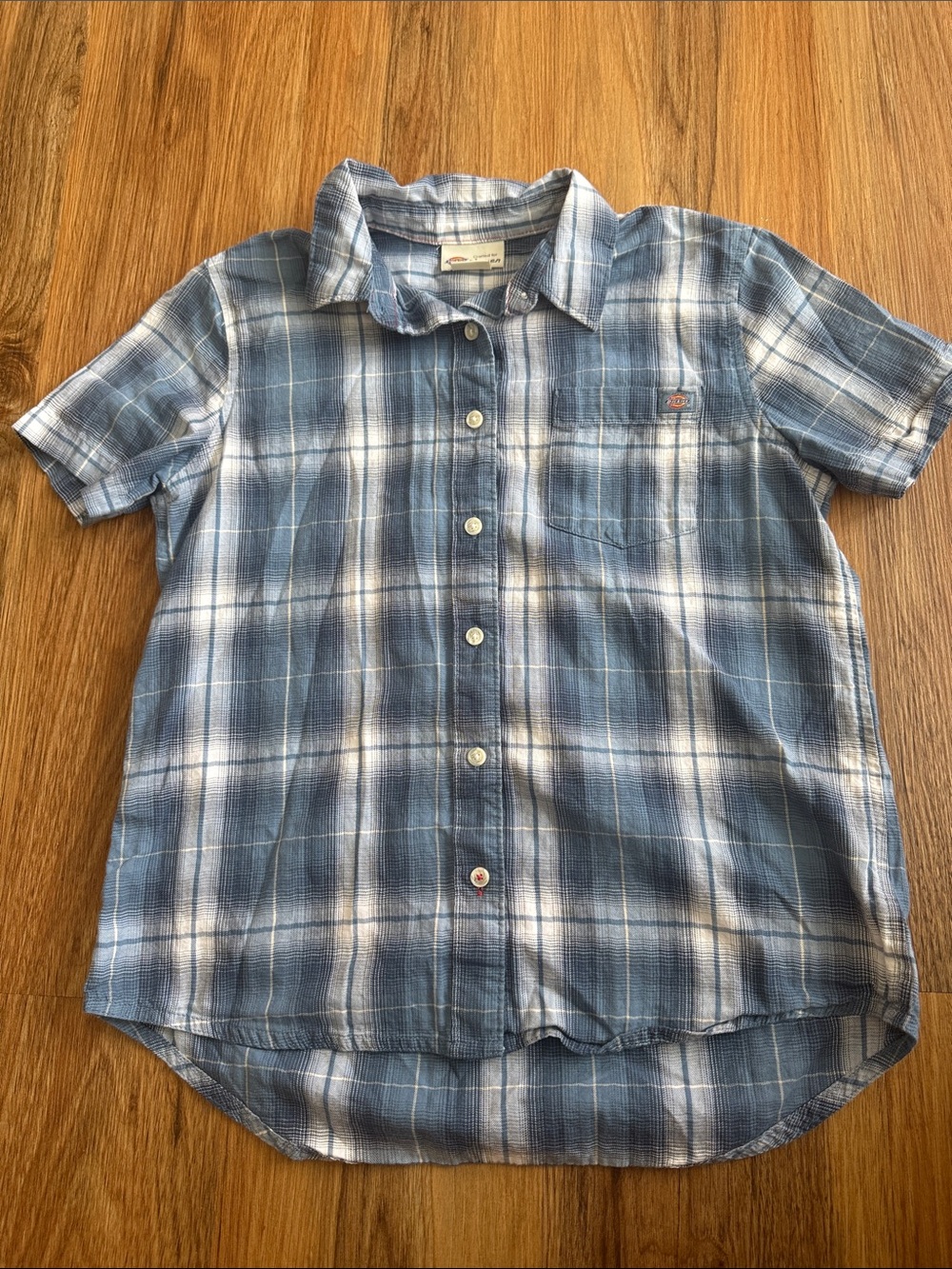 Dickies Blue and White Plaid Short Sleeve Button-Up Tee